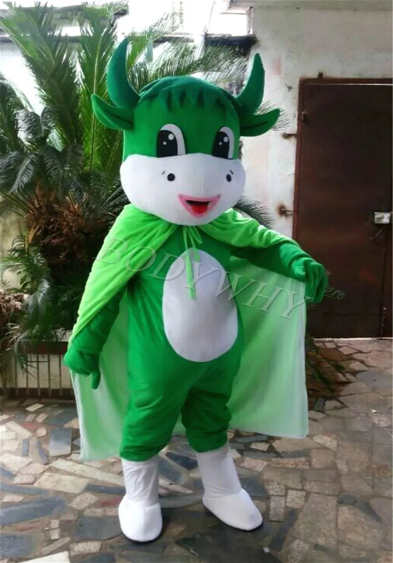 Hoge Kwaliteit Groene Koe Mascotte Kostuum Halloween Christmas Fancy Party Cartoon Karakter Outfit Pak Volwassen Vrouwen Mannen Jurk Carnaval Unisex Volwassenen