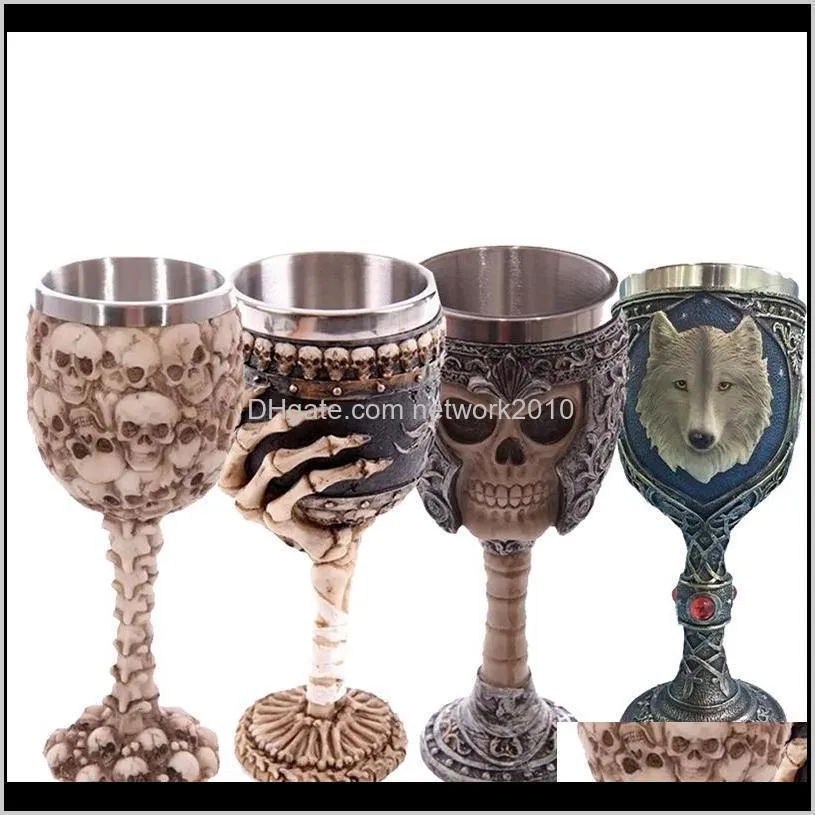 3d gothic skull goblet cup stainless steel resin fly dragon skeleton design for bar party home wine goblet cups beer mug halloween