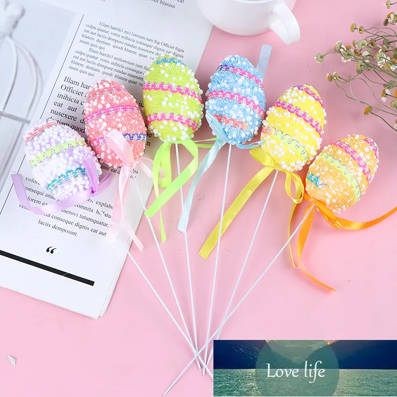 6 pçs / set Easter Ovo Egg Stick Easter Decoração Pendurar Ornamentos Brinquedo Presentes Casamento Favores Decoração Do Partido Decoração Decoração Preço de Fábrica Especialista Qualidade Mais Recente