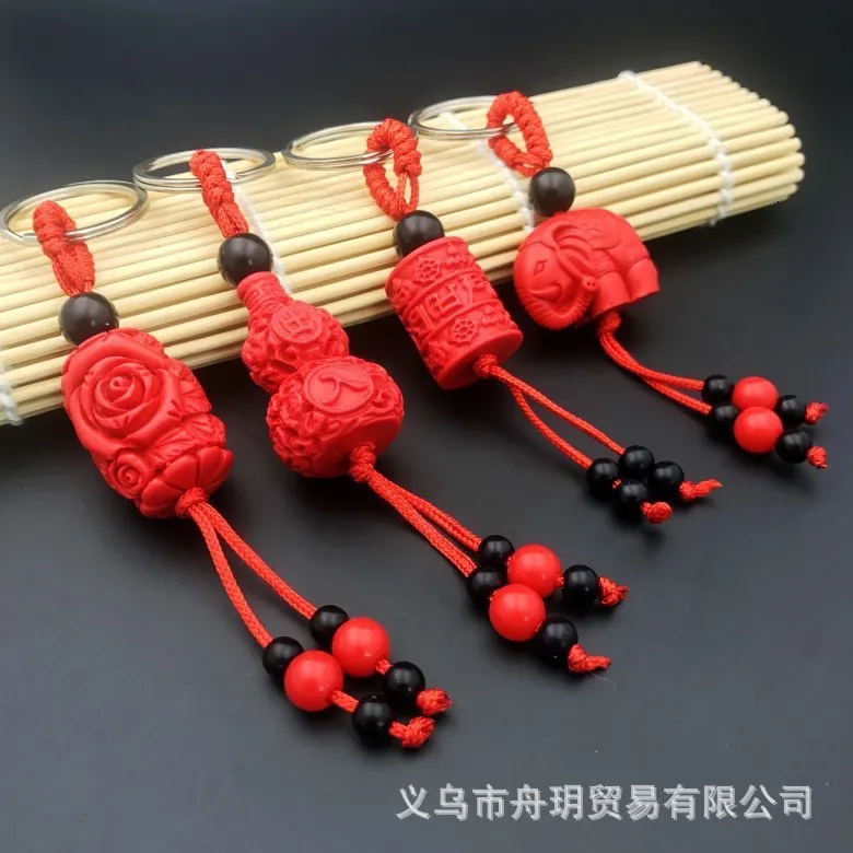 Keychain Imitation Cinnabar nyckelringhänge Blessing Bag Elephant Safety Clasp Car Zhaocaibao Red Pendant4335867288W