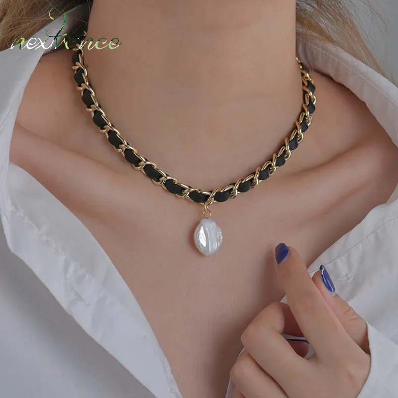 NÄSTAVANCANCE 2021 Trend halsband Pearl Pendant Läder Cord Neckalce för kvinnor Lover Sommar Tillbehör Smycken Gift