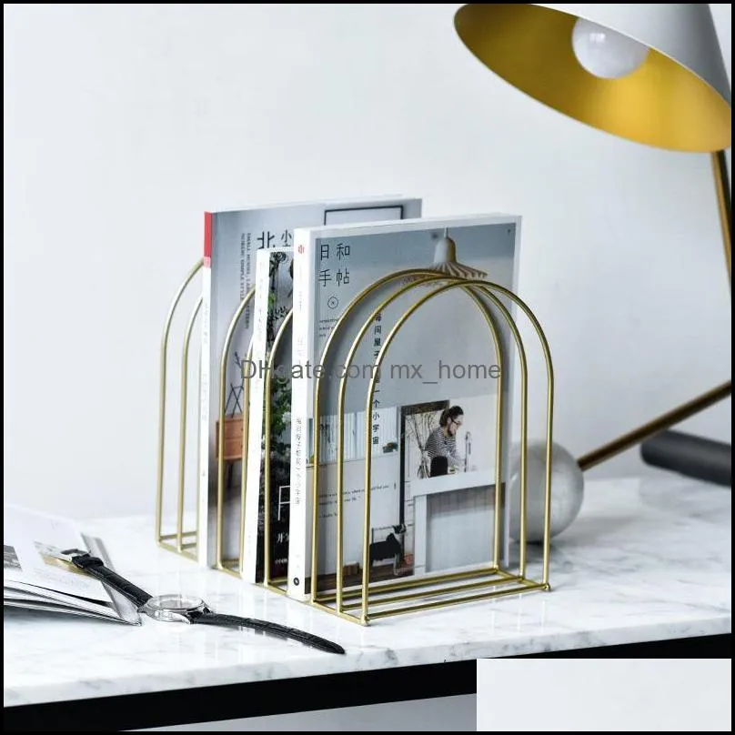 Simplicity Nordic Style Golden Newspaper Rack Bookshelf Magazine Book Holder Study Desktop Decoration Storage Ornaments