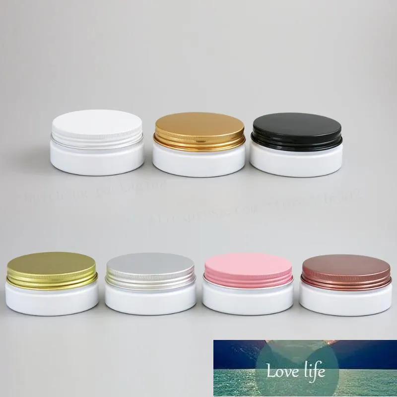 Storage Bottles & Jars 24 X 50g Travel Empty White Pet Cream Jar Pot With Metal Lids PE Pad 5/3oz Cosmetic Container Thread Size 67mm Factory price expert design Quality