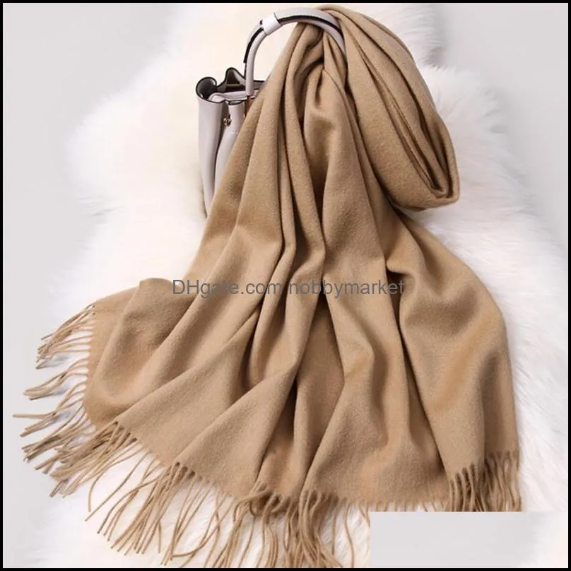 Winter 100% Pure Wool Scarf Women Solid Camel Warm Echarpe Wraps for Ladies Cashmere Foulard Femme Thicken Merino Wool Scarves 201026