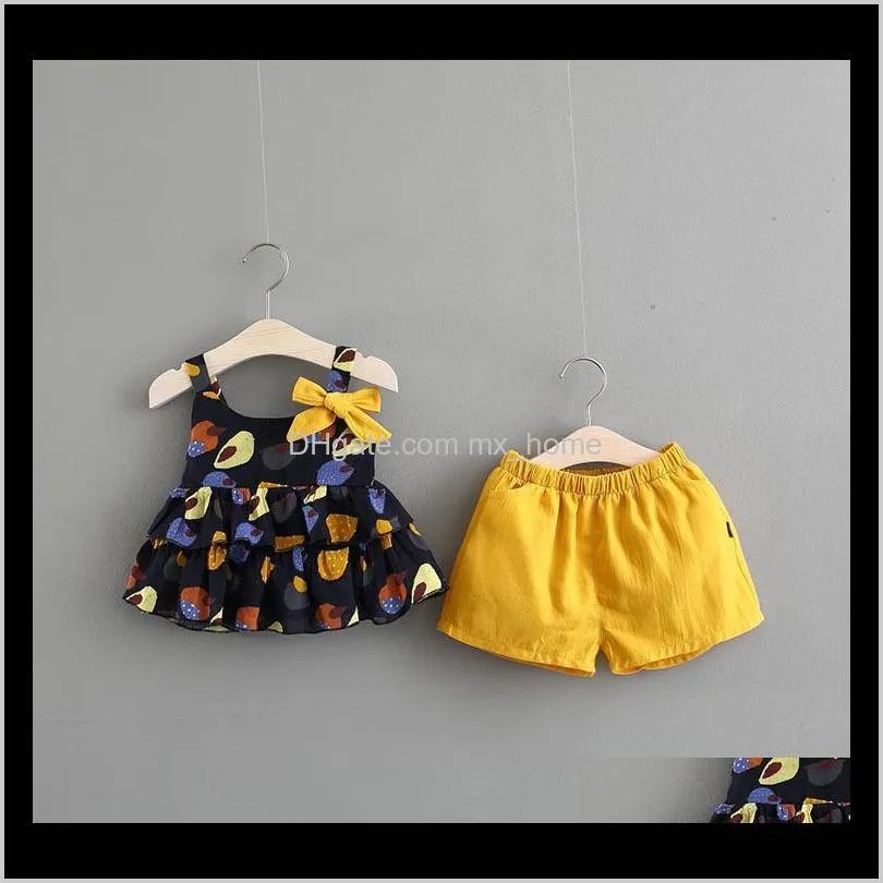 summer new baby girl flroal printed bow vest+solid short pants clothing set cute girls clothing cotton clothing sets kdis sets