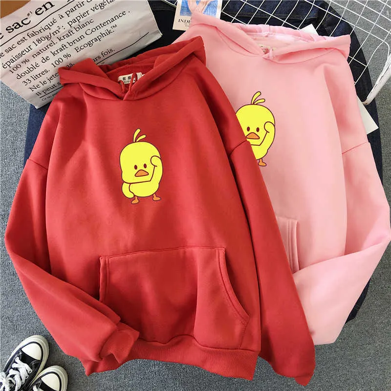 Cartoon Chick Hoodie Kvinnor Kawaii Pullovers Anime harajuku Hoody Höst Tumblr Casual Toppar Söt rolig Gullig Stora Sweatshirts Y0820