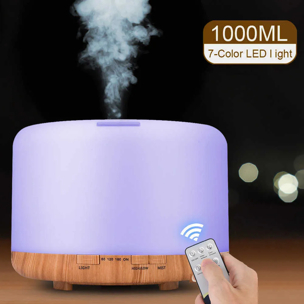 1000 ml aroma diffuser ultrasone luchtbevochtiger aromatherapie etherische olie mist maker met afstandsbediening nachtlampje voor thuis 210724