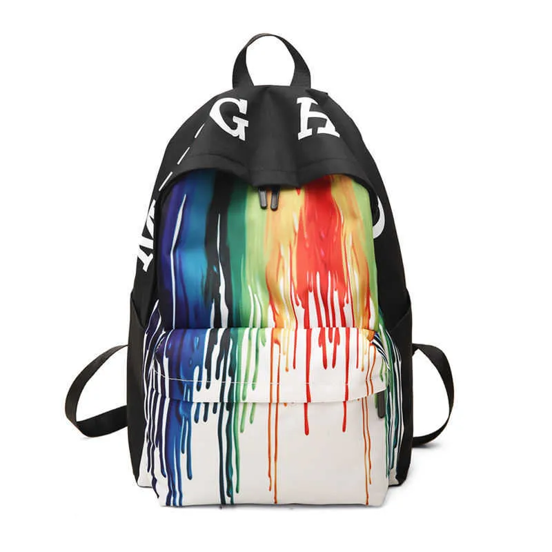 Designer escola mochila mulheres bagpack grande capacidade negra saco de senhoras na moda bolsa de ombro branco mochilas de graffiti juventude meninas x0529