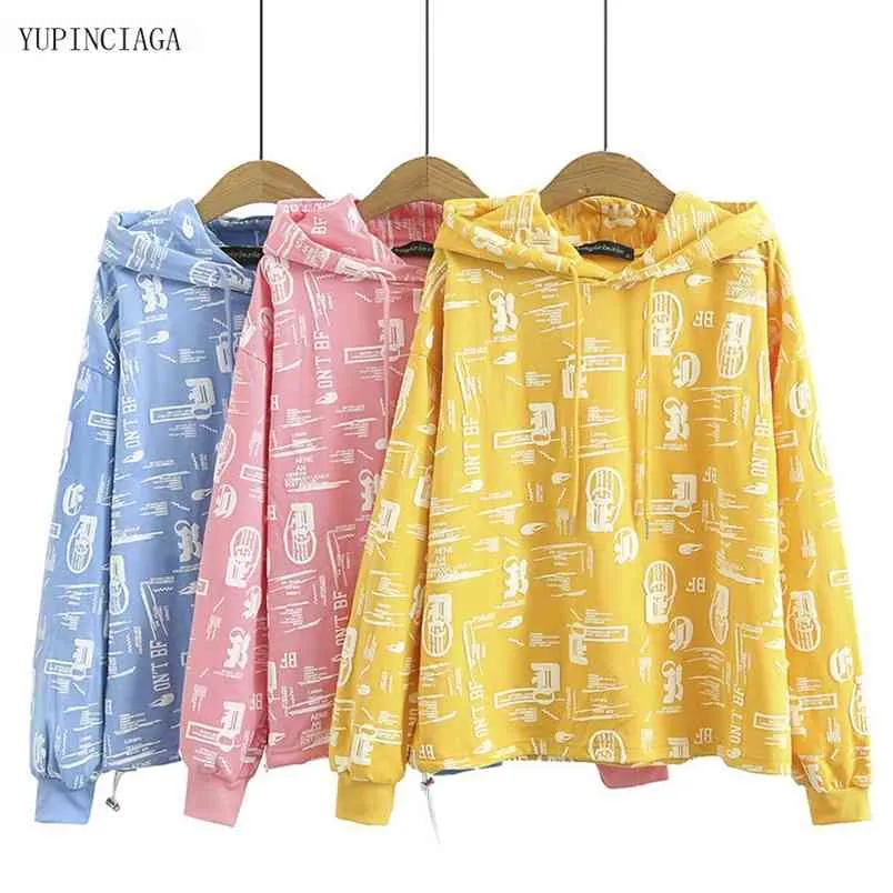 Oversize 4XL Women Hoodies Summer Korean Casual Letters Cartoon Printing Hooded Pullover Harajuku Sweatshirts 2113556 210910