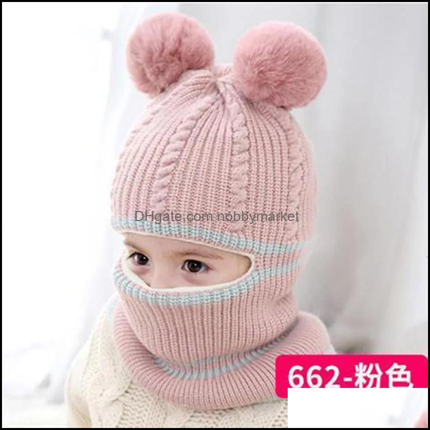Kids Neckerchief Mask Beanies Multifunctional Child Knited Hats Pom Pom Ball Cute Warm Winter Thicken Hat Boy Girl Baby LLA1025