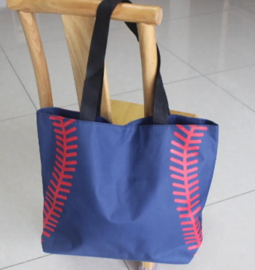 Nieuwe Baseball Stitching Tassen 16.5 * 12.6 * 3.5 inch Mesh Handvat Schoudertas Gestikte Print Tote Handtas Canvas Sport Travel Beach