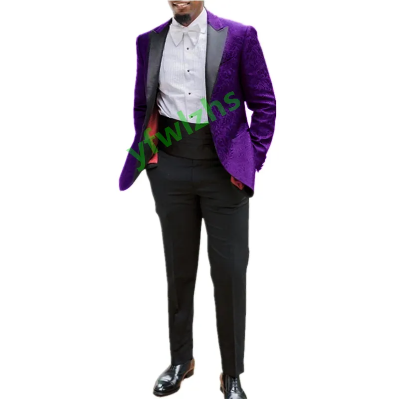 Handsome Embossing Groomsmen Peak Lapel Groom Tuxedos Men Suits Wedding/Prom/Dinner Man Blazer(Jacket+Tie+Pants) T359