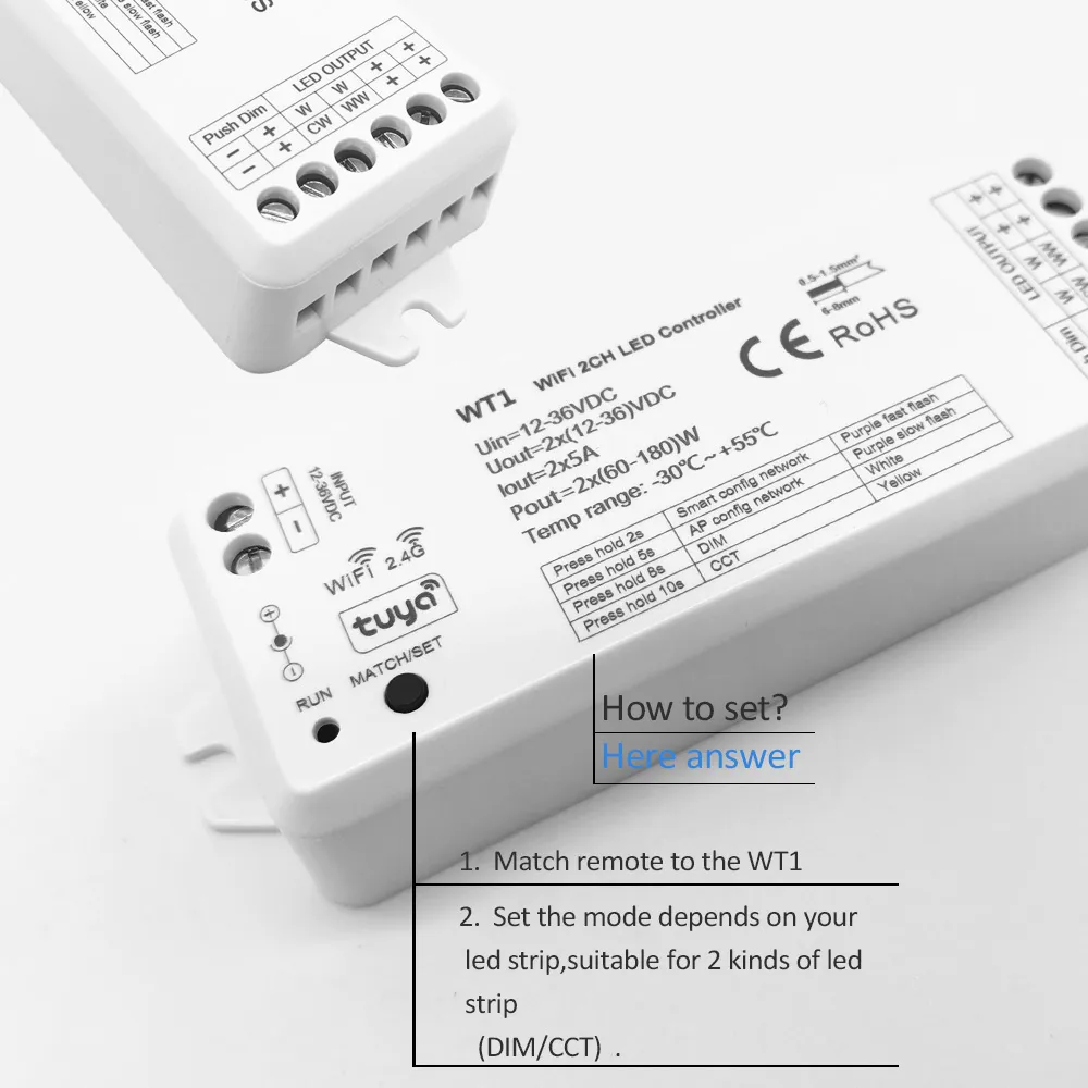 Smart Wi Fi 2.4G RF Wireless Remote 2CH 10A LED Dimmer Switch For 12V 24V  36V DC WW CW CCT Controller From Jeromepeng, $18.22