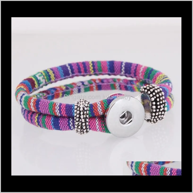 bohemian multicolor cotton cords bracelets silver color ethnic wrap noosa snap button jewelry women accessories pulseras mujer b194