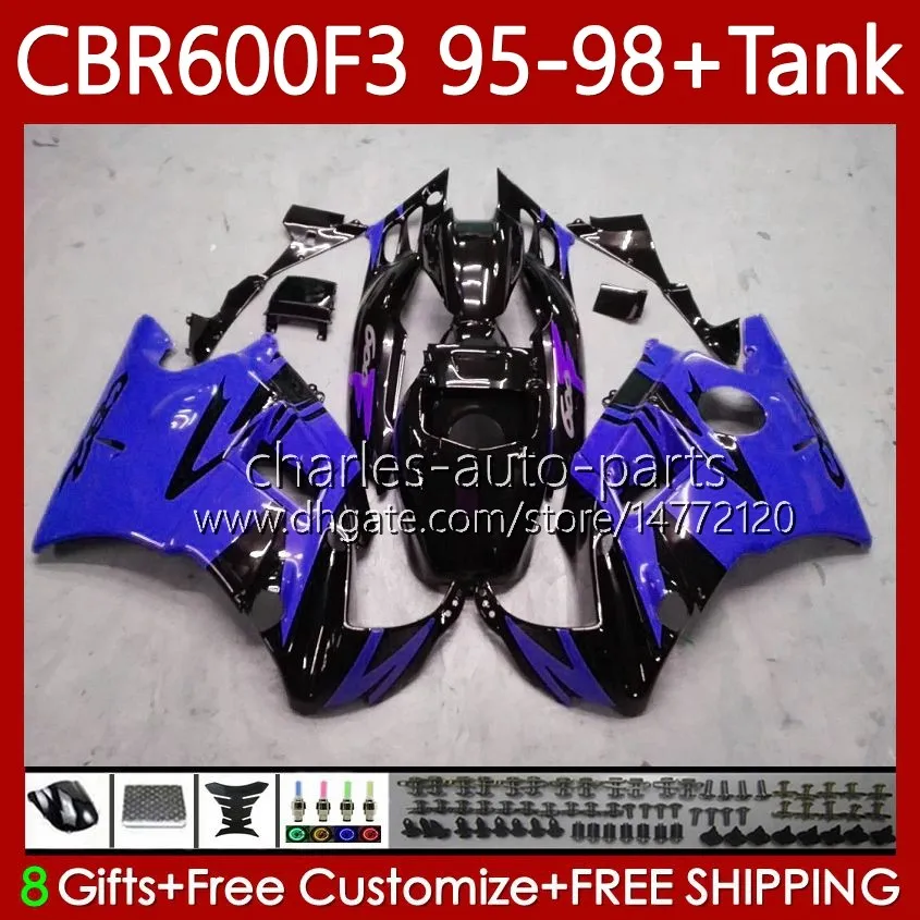 Carrosserie Pour HONDA + Réservoir 600FS CBR600F3 600CC 1995-1998 Corps 64No.237 CBR 600 CBR600 F3 FS CC 600F3 95 96 97 98 Bleu noir CBR600FS CBR-600 1995 1996 1997 1998 Carénage