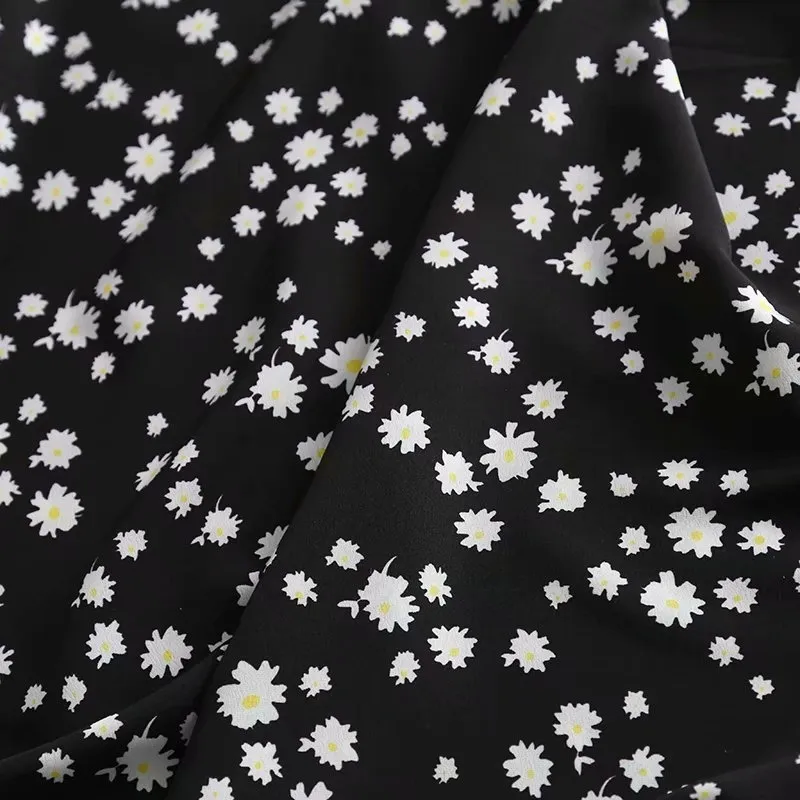 Lente Daisy Printing Midi Jurk Landstijl Korte Mouw Vrouwen Koreaanse kleding 210421