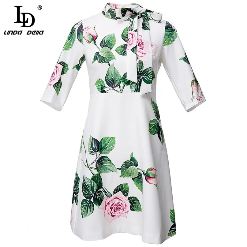 Fashion Runway Summer Mini Dress Donna Elegante Papillon Fiore rosa Stampa Vintage Party Abiti corti 210522