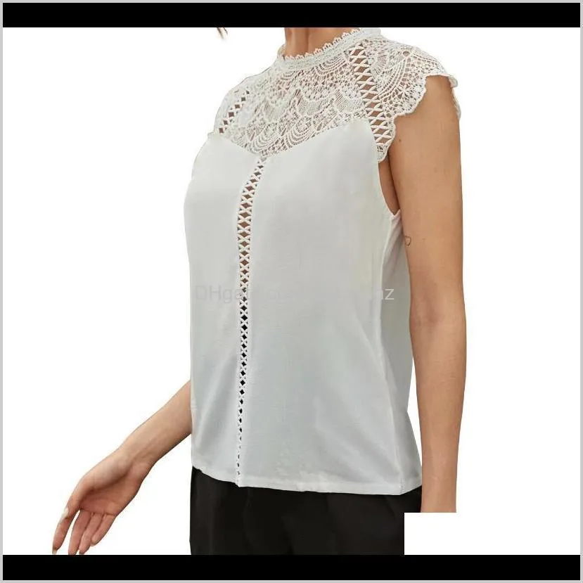 2020 female streetwear chiffon polyester shirt sleeveless solid color blouse street style three-striped lace top women`s blouse1