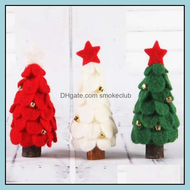 Wooden Christmas Decorations Handmade Felt Ball Leaves Artificial Christmas Tree Santa Claus Elk Christmas Desktop Ornaments