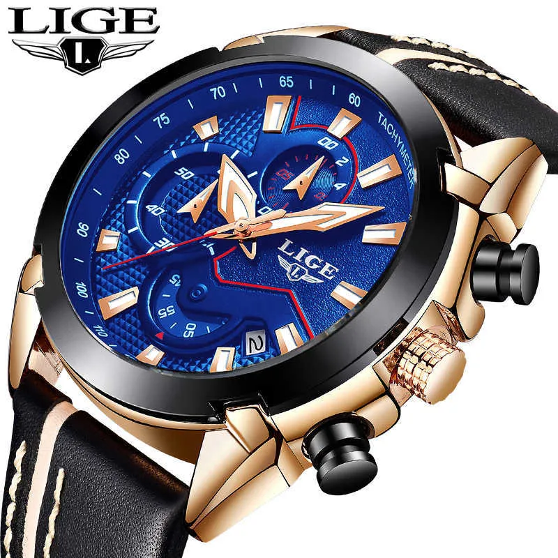 LIGE Orologio Uomo Moda Quarzo Esercito Militare Orologio Uomo Orologi Top Brand Luxury Orologio sportivo impermeabile in pelle Relogio Masculino 210527