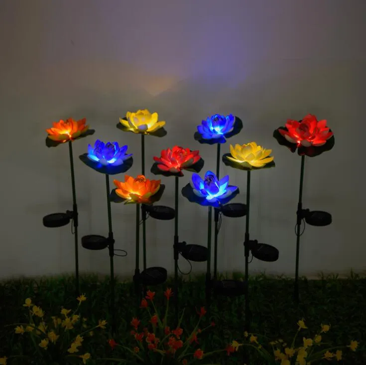 Lotus Flower Light LED Водонепроницаемый Солнечный Пруд Садовые Украшения Многоцветный Изменение Ландшафта Декоративные Открытый Луконд Лампы Лампы Лампы Home WMQ810