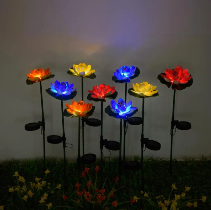 Lotus Flower Light LED Waterproof Solar Pond Garden Decorations Multi-Color Changing Landscape decorative outdoor lawn lamp gardens lamps Home WMQ810