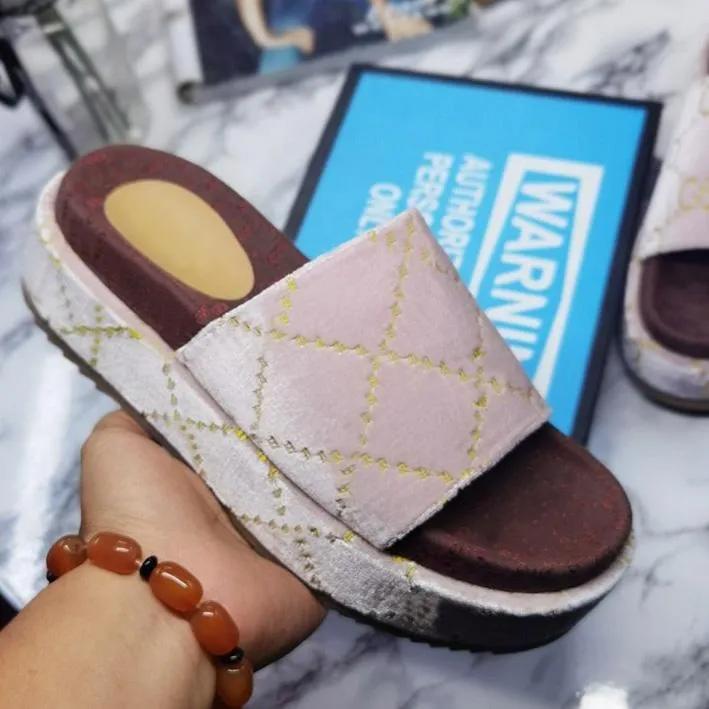 2022 Designer Womens G Slippers Fashion Mens Sandals Thick Bottom Embroidery Slides Printed Leather Sandal With Box