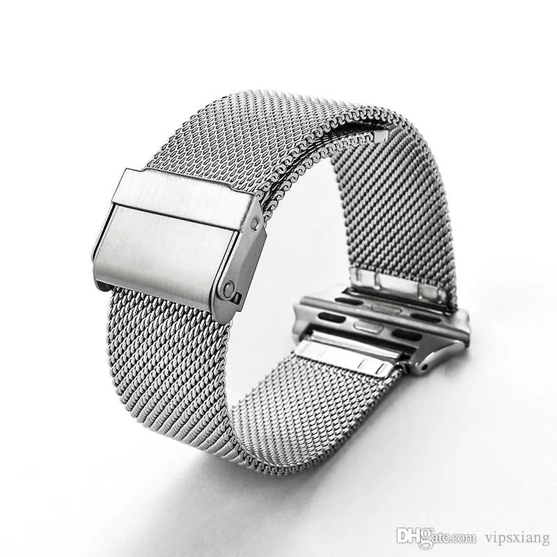 Bandes intelligentes Ceinture en maille milanaise Bracelet de poignet en acier inoxydable 316 Bracelet de sport pour Apple Watch Series 38 / 42mm Modèle universel Argent