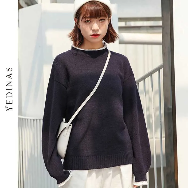 Yedinas Solid Sweter Sweter Dzianiny Kobiety Zimowa Casual Z Długim Rękawem O Neck Ladies Jumpper Ciepłe Kobiet Topy Koreański 210527