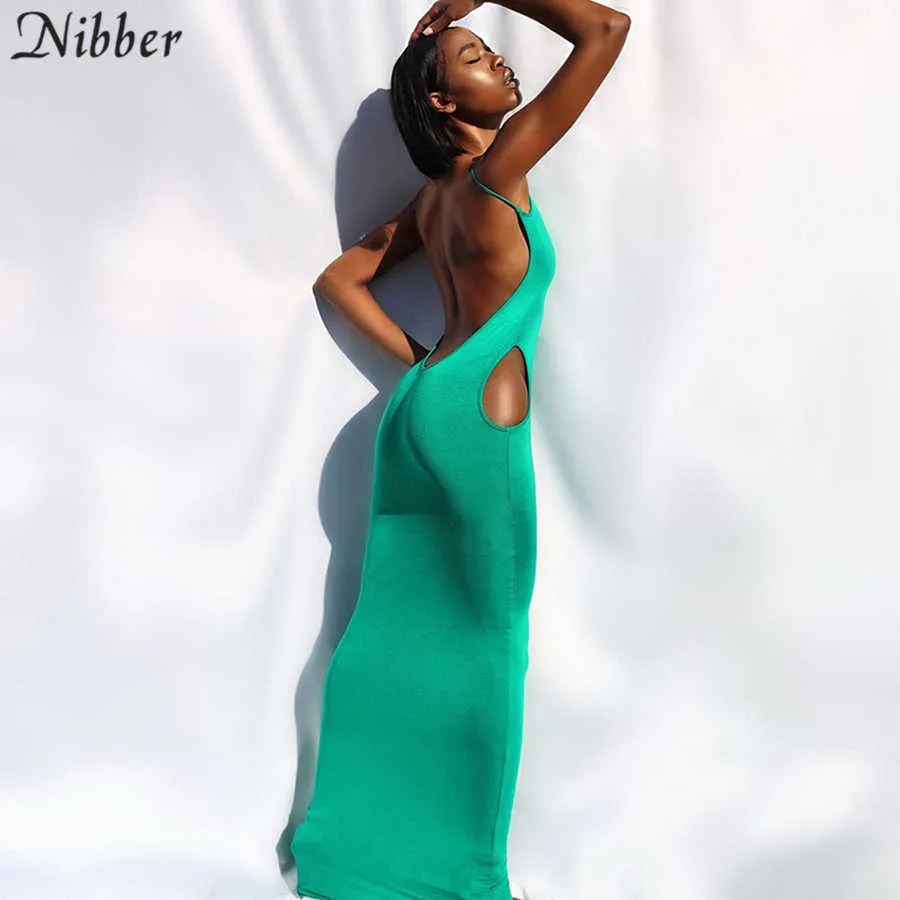 Nibber 2021 Bez rękawów Backless Solid Hollow Out Maxi Dress Sexy Długie Lato Odzież Odzież Streetwear Outfits Y2K Club Y0823