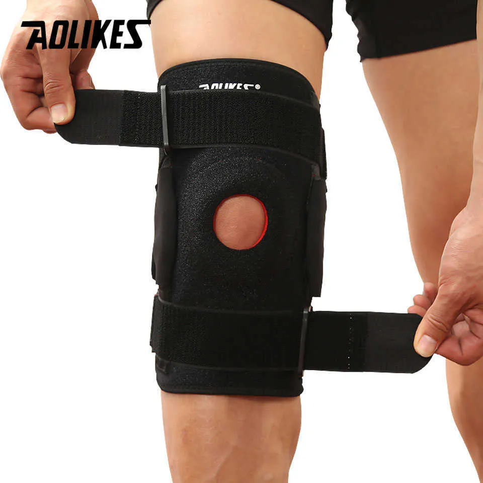 AOLIKES 1 pièces randonnée cyclisme genou soutien protecteur avec plaque en aluminium amovible 4 sangles pour alpinisme genou articulation restauration Q0913