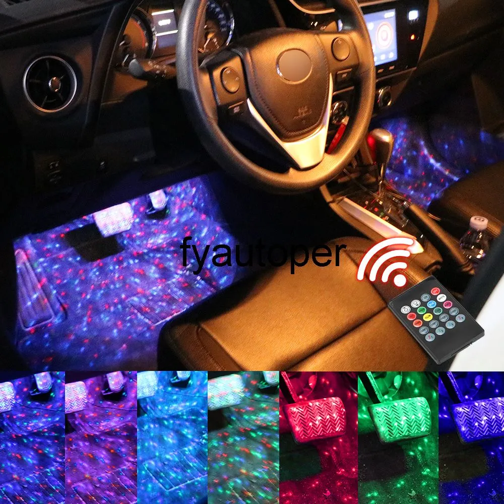 4PC / set LED Strip Atmosfär Lampa Musik Voice Control Car Interior Foot Light USB Cigarette Lighter RGB LED-lampa