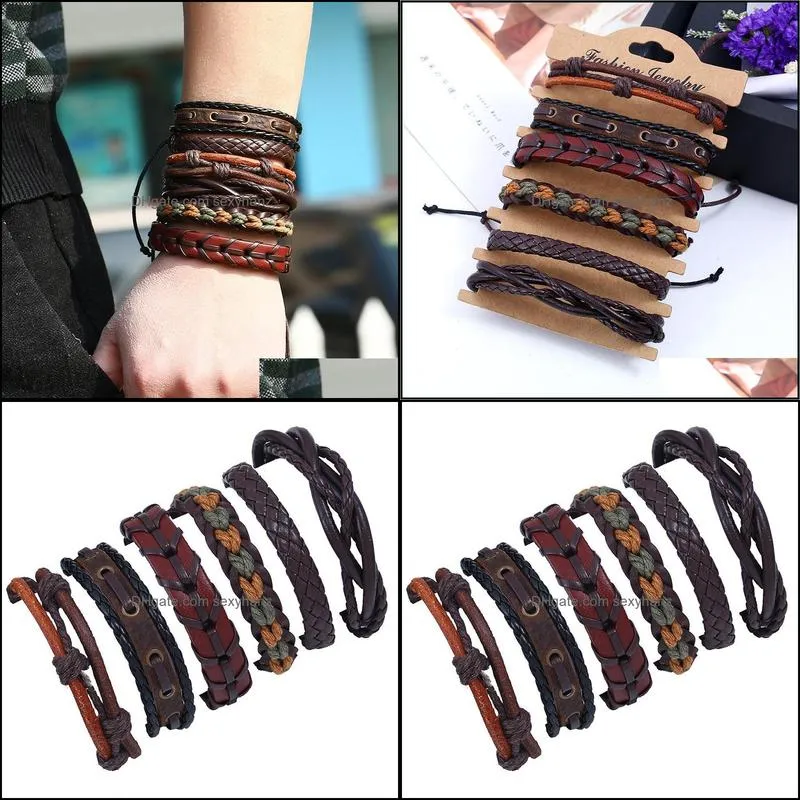 Mens vintage braided leather bracelet DIY six-piece combination multi-layer leather bracelet jewelry