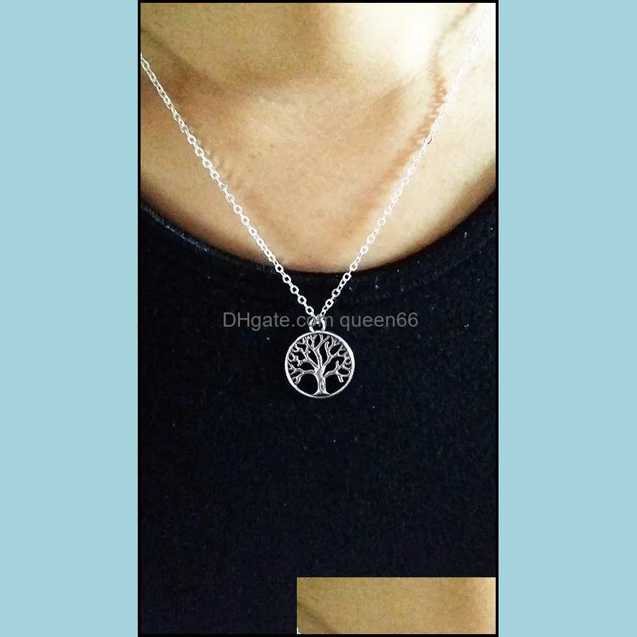 Vintage Tree of Life Pendant Necklaces Antique Silver Gold Plated Charm Necklace Peace Trees Sweater Chain Jewelry Xmas Gift Wholesale