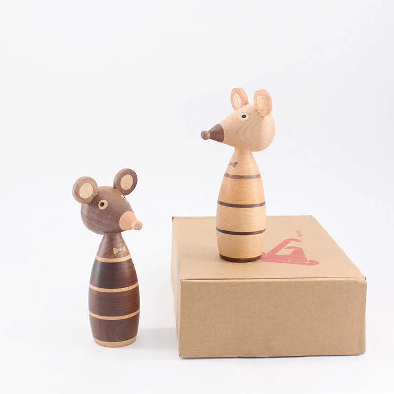 Wooden ornaments couple mouse creative home decoration porch puppet coffee shop decorative arts and crafts gift 210607