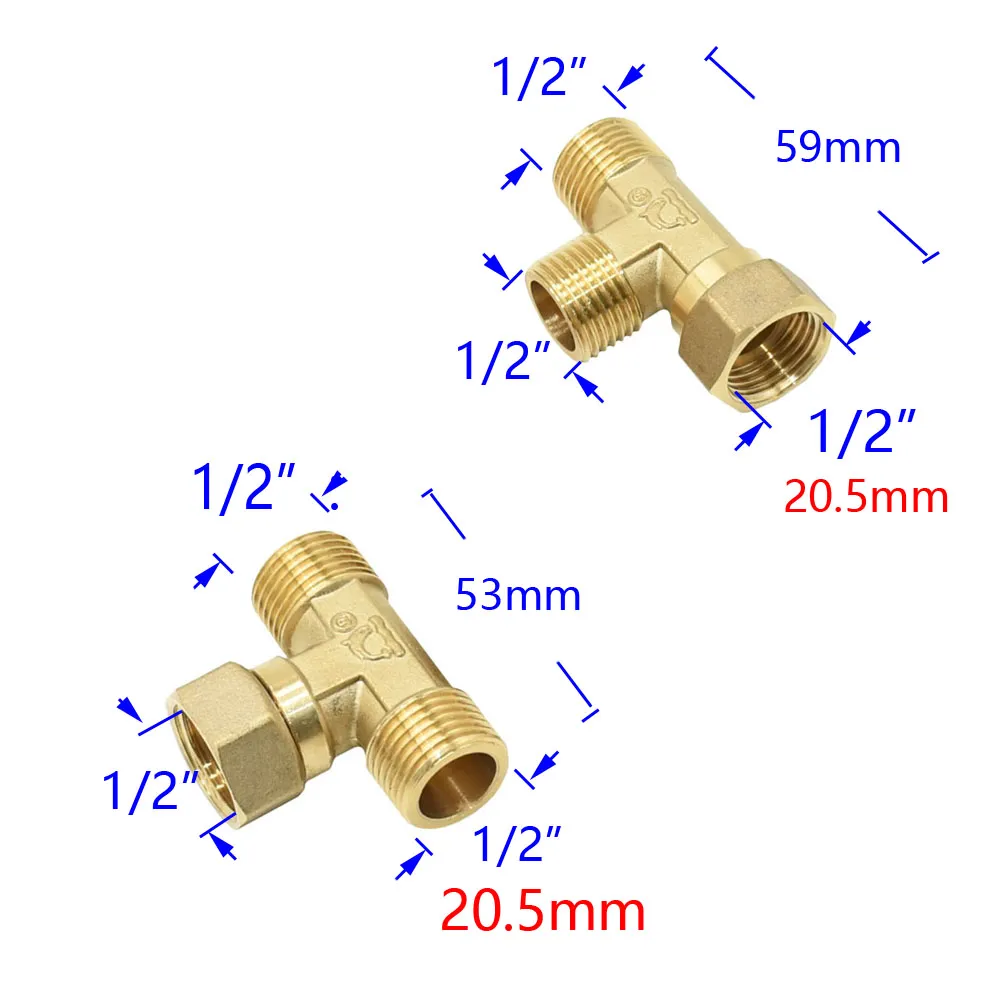 T Piece Water Connection, Pack Of 2 Brass T-S-Piece 1/2 Inch
