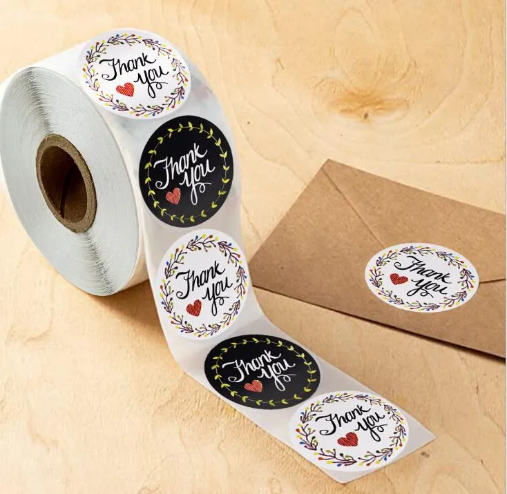 flower 500PCS Roll 2.5cm 1 inch Thank You so much Round Adhesive Stickers Label For Holiday Presents Business Festive Decoration