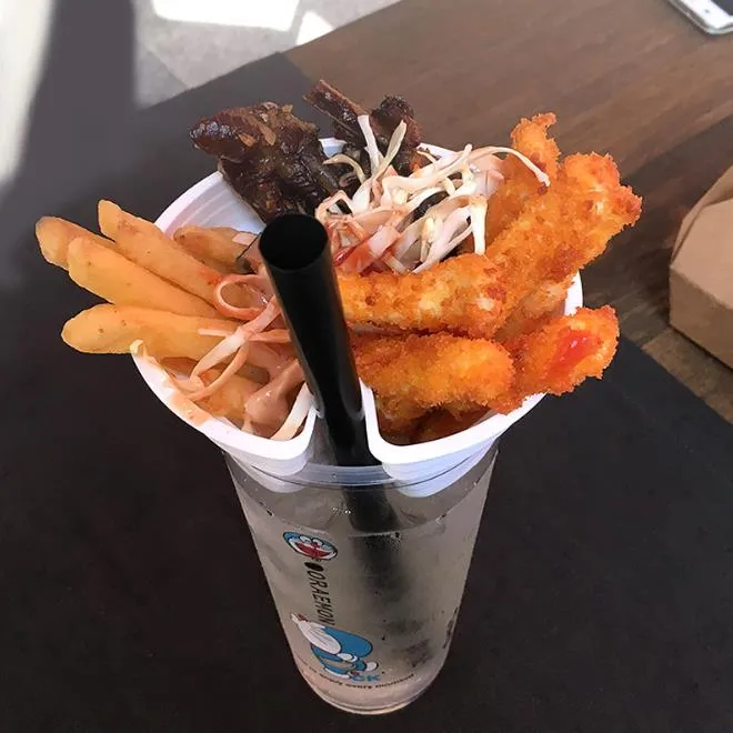 Snack Cup Holder Creative Fried Chicken Fries Popcorn Cups Holders Disposable Cold Drink Milk Tea Plastic Tray