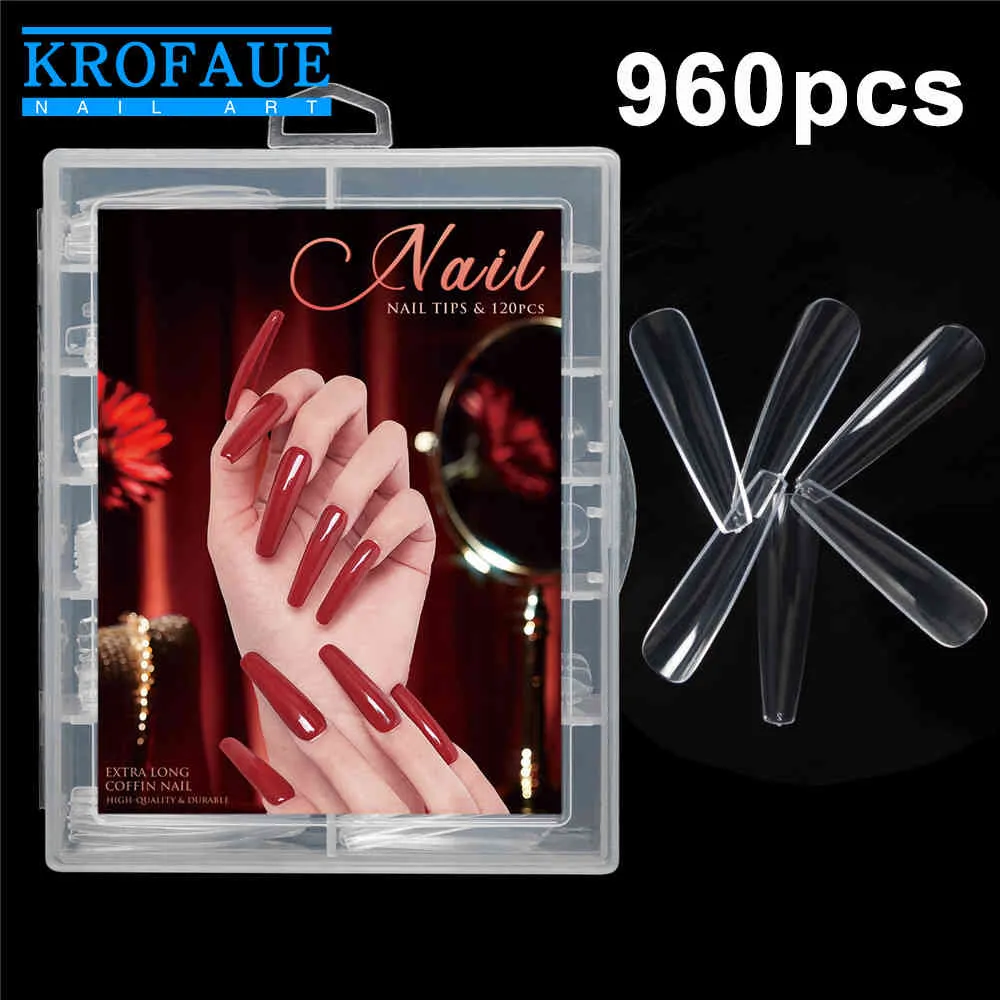 KROFAUE 8 Boxes XL Extra Long Coffin False Tip Fake S Manicure Art