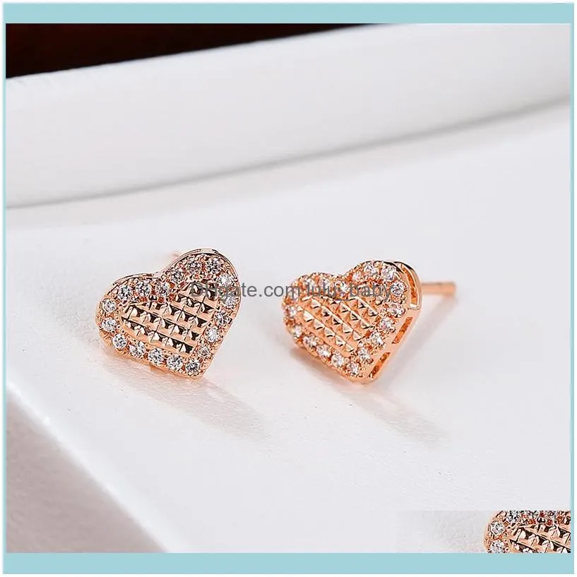 Stud Minimalist Female White Crystal Stone Earrings Rose Gold Silver Color Cute Heart Small Wedding For Women1