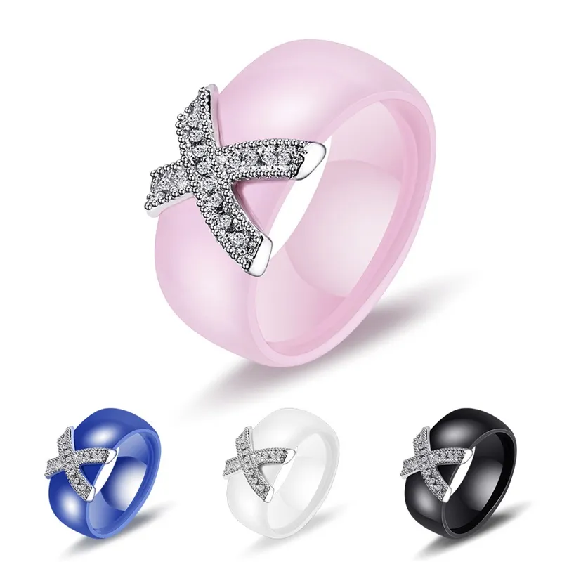 Модные ювелирные украшения Женщины обручальное кольцо с Crystal 8 мм керамические кольца для мужских вечеринок подарки 432 D3