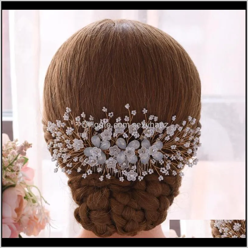 trixy h279 bridal hair accessories peals hair combs wedding clips gold clip bride jewelry handmade women ornament