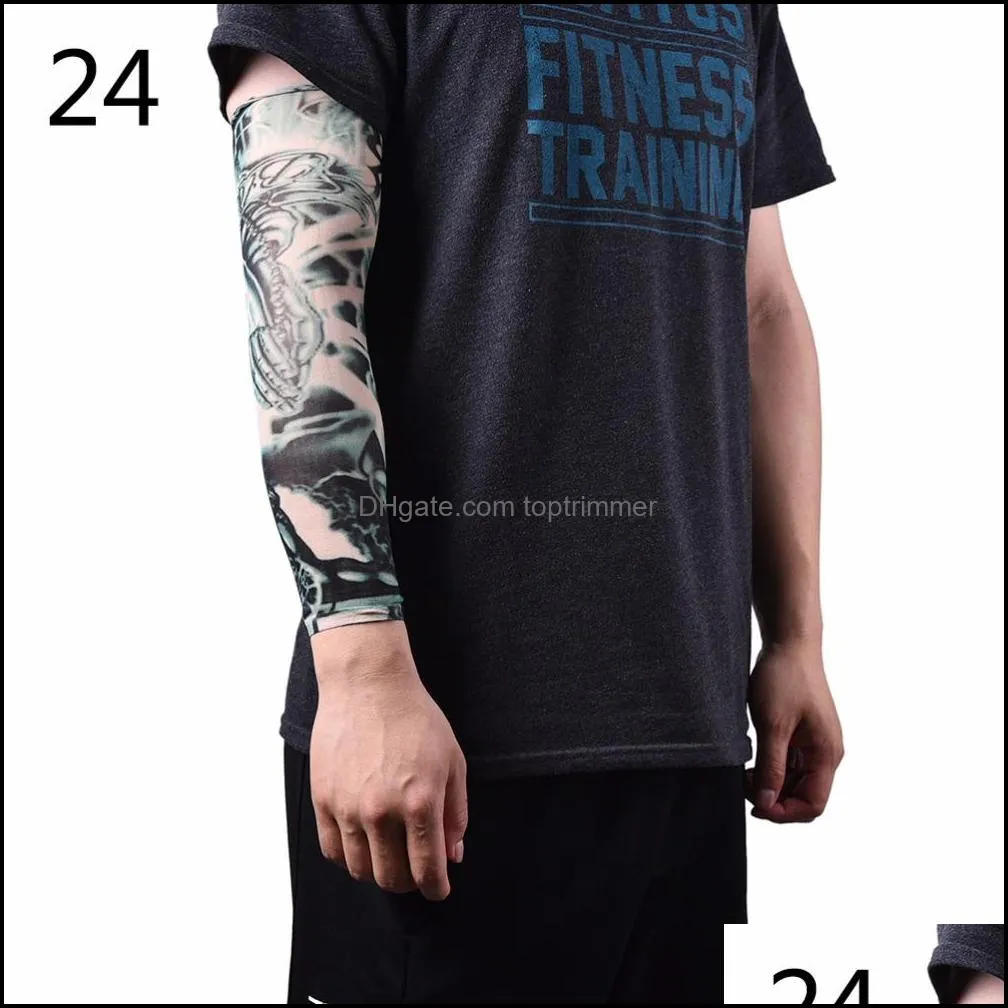 New Arm Warmer Nylon Elastic Fake Temporary Tattoo Sleeve Designs Body Arm Stockings Tatoo for Cool Men Women Fast Shipping