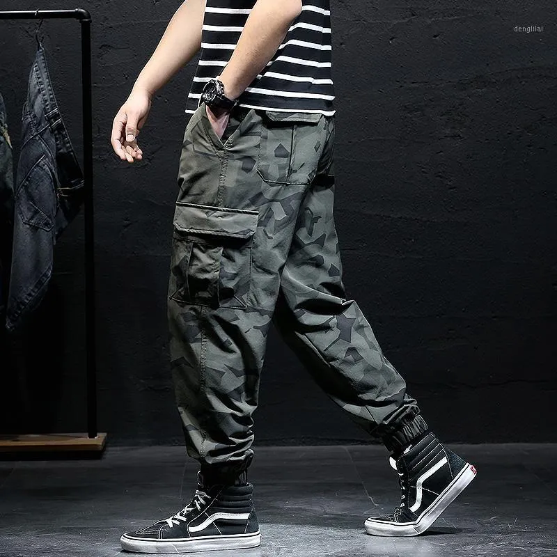 Calças masculinas 2021 primavera Outono Big Pocket Cargo Harem Calças Casuais Masculino Hip Hop Homens Jogger Fashion Streetwear D91