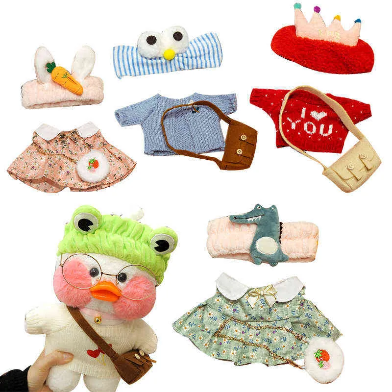 Kleding Accessoires voor 30 cm Lalafanfan Gele Duck Alpaca Varken Konijn Pluche Dier Doll Kleding Haarband voor Kinderen Meisjes Geschenken Y211119