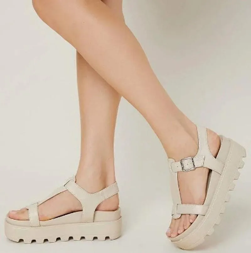 Flat Women Summer Leather Plus Size High Heels Sandals Shoes Woman Vintage Pu Ethic Sandalias Mujer Sapato Feminino SA0559