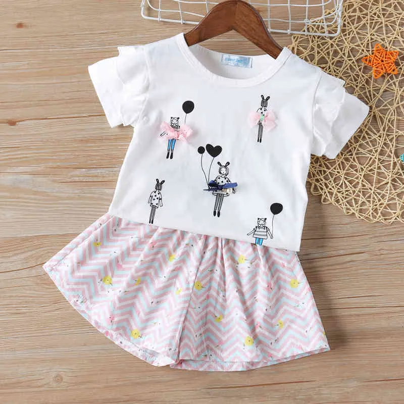 Girls Clothes Set Summer Kids Fashion Print Short Sleeve T-shirt + Shorts 2PCS Children's Clothing Suit 210515