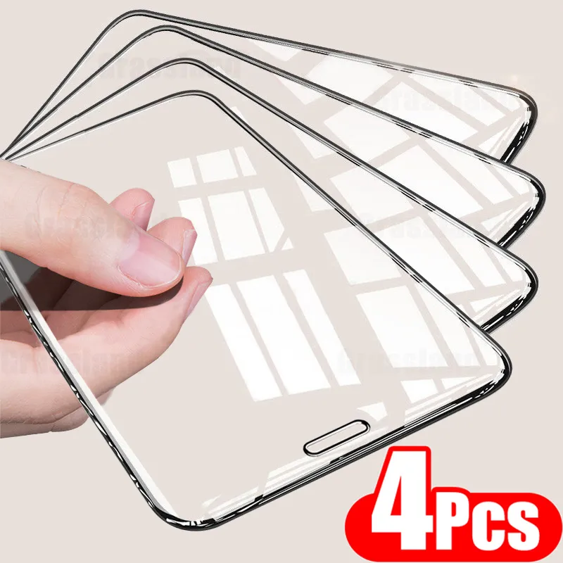 4 unidades de vidro temperado com cobertura completa para iPhone 11 12 13 Pro Max protetor de tela Xs XR 6 7 8Plus película protetora