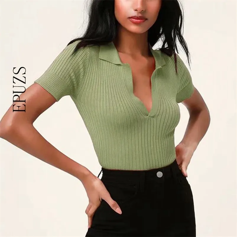 Été dames polo femmes shorts à manches courtes blanc vert recadrée s mujer streetwear fille tee femme 210521