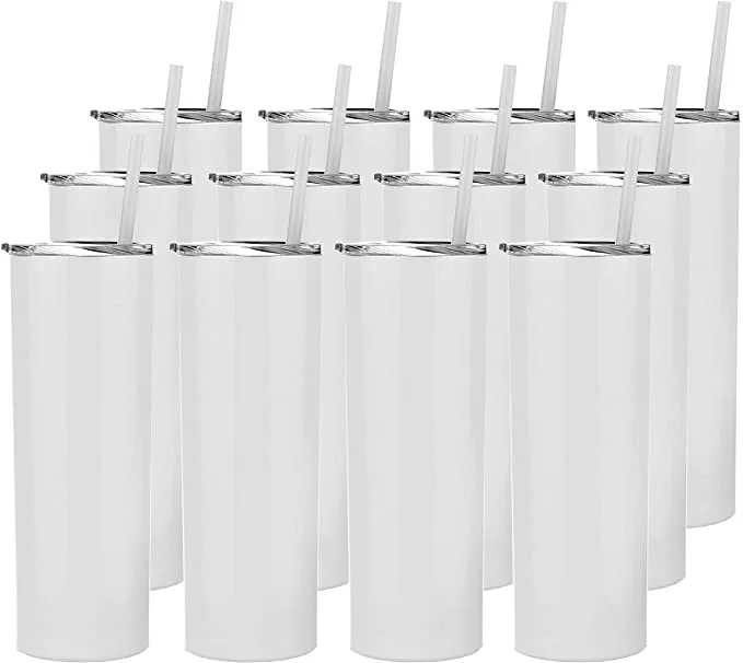 USA CA Warehouse Sublimation Tumbler droit 20 oz en acier inoxydable blanc bouteilles d'eau tasse avec couvercle paille tasses à café peuvent bricolage